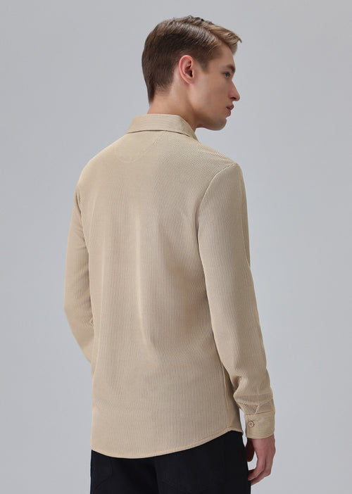 Beige Plain Knitted Shirt