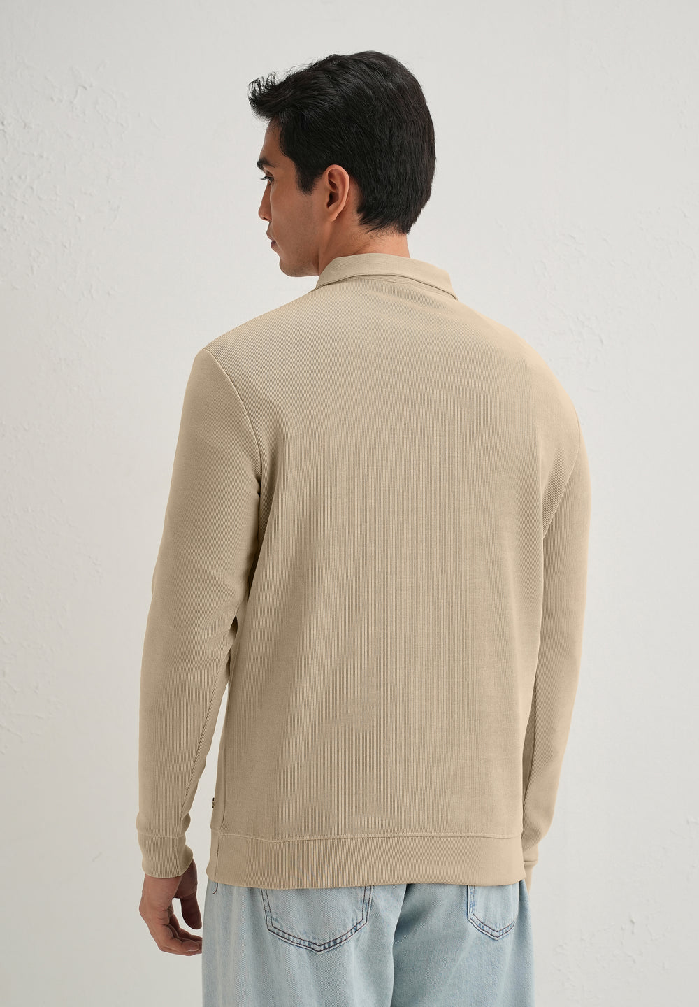Beige Knitted Polo Sweatshirt