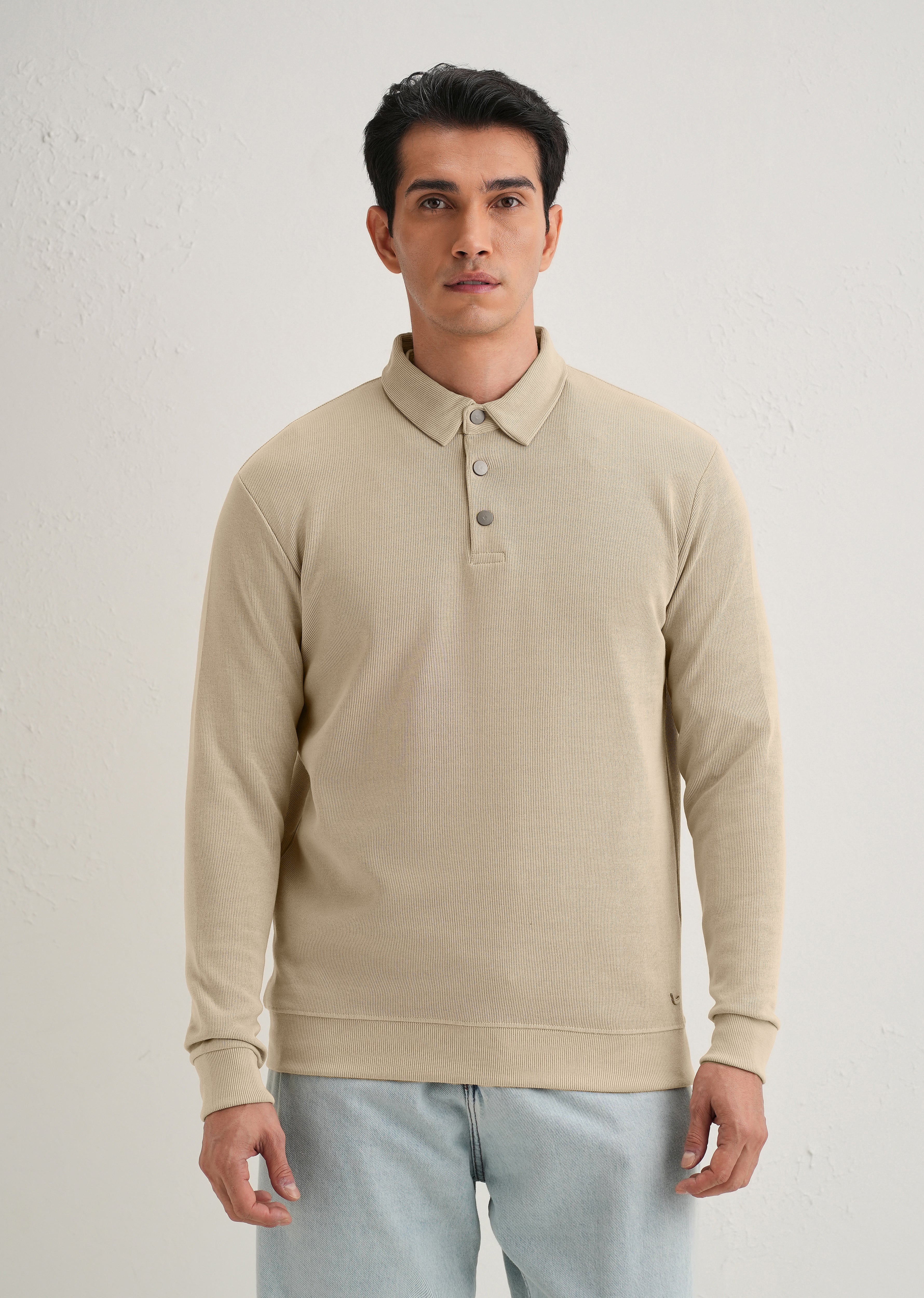 Beige Knitted Polo Sweatshirt