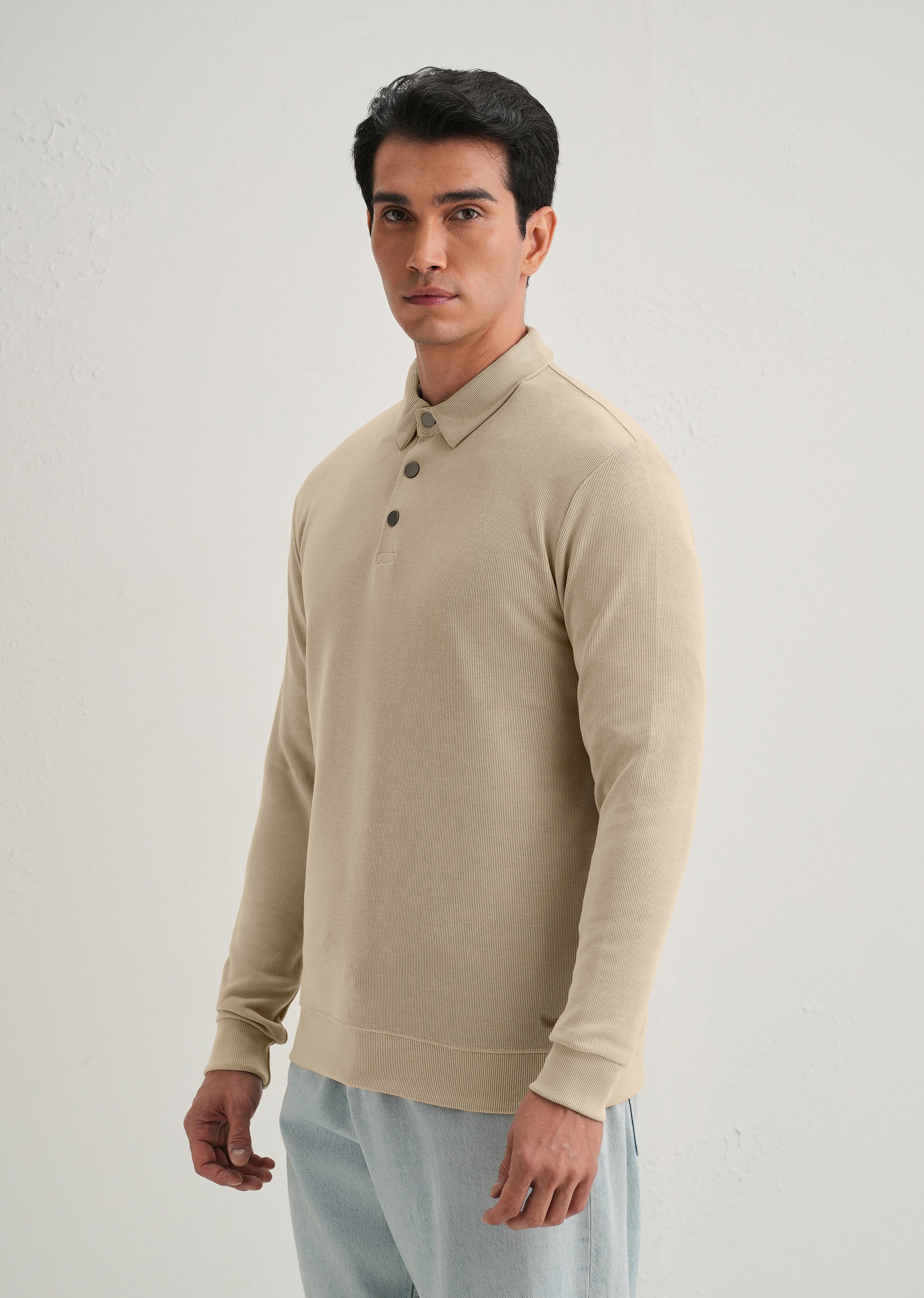 Beige Knitted Polo Sweatshirt