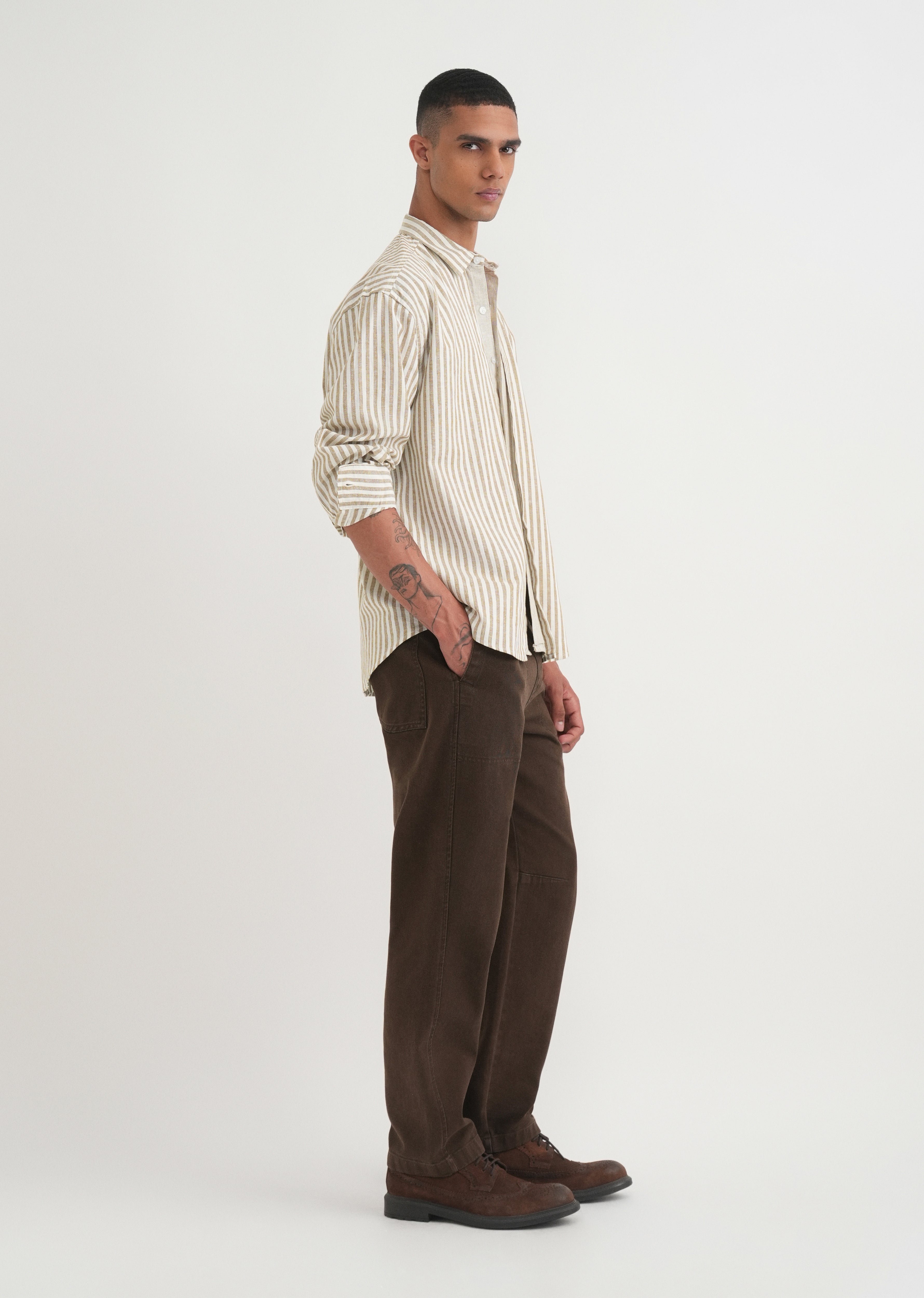 Beige Layered Look Stripe Shirt