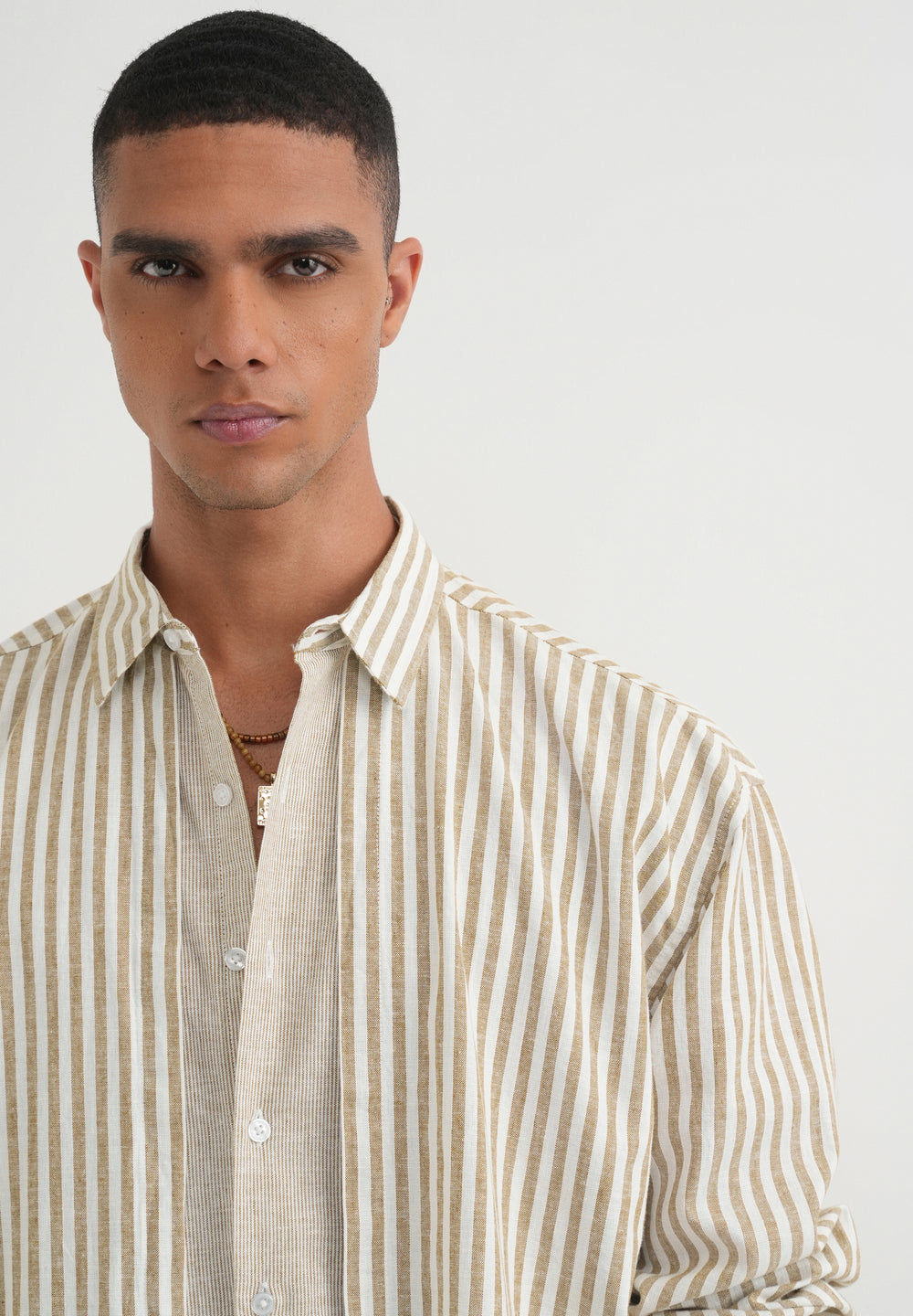 Beige Layered Look Stripe Shirt