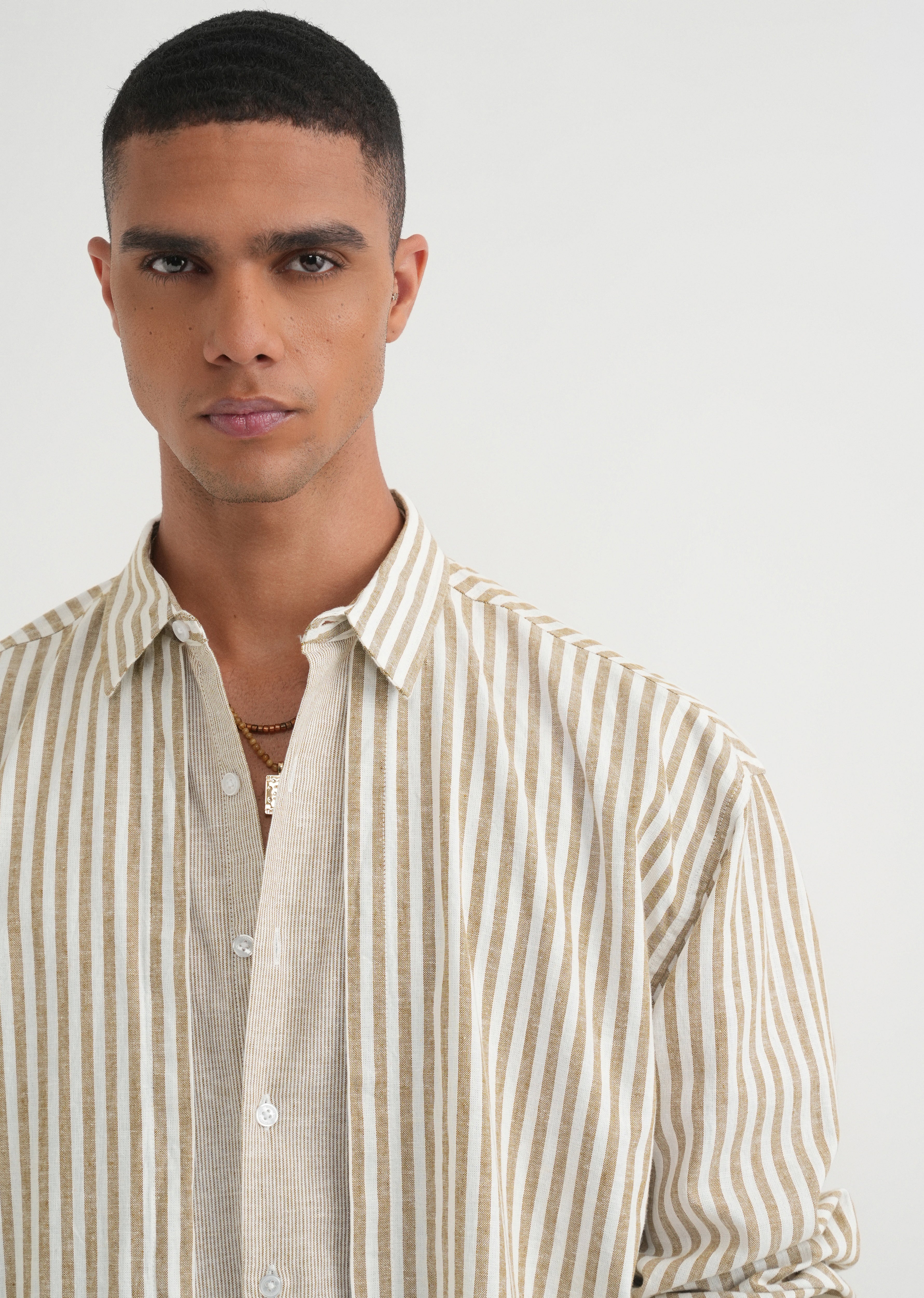 Beige Layered Look Stripe Shirt
