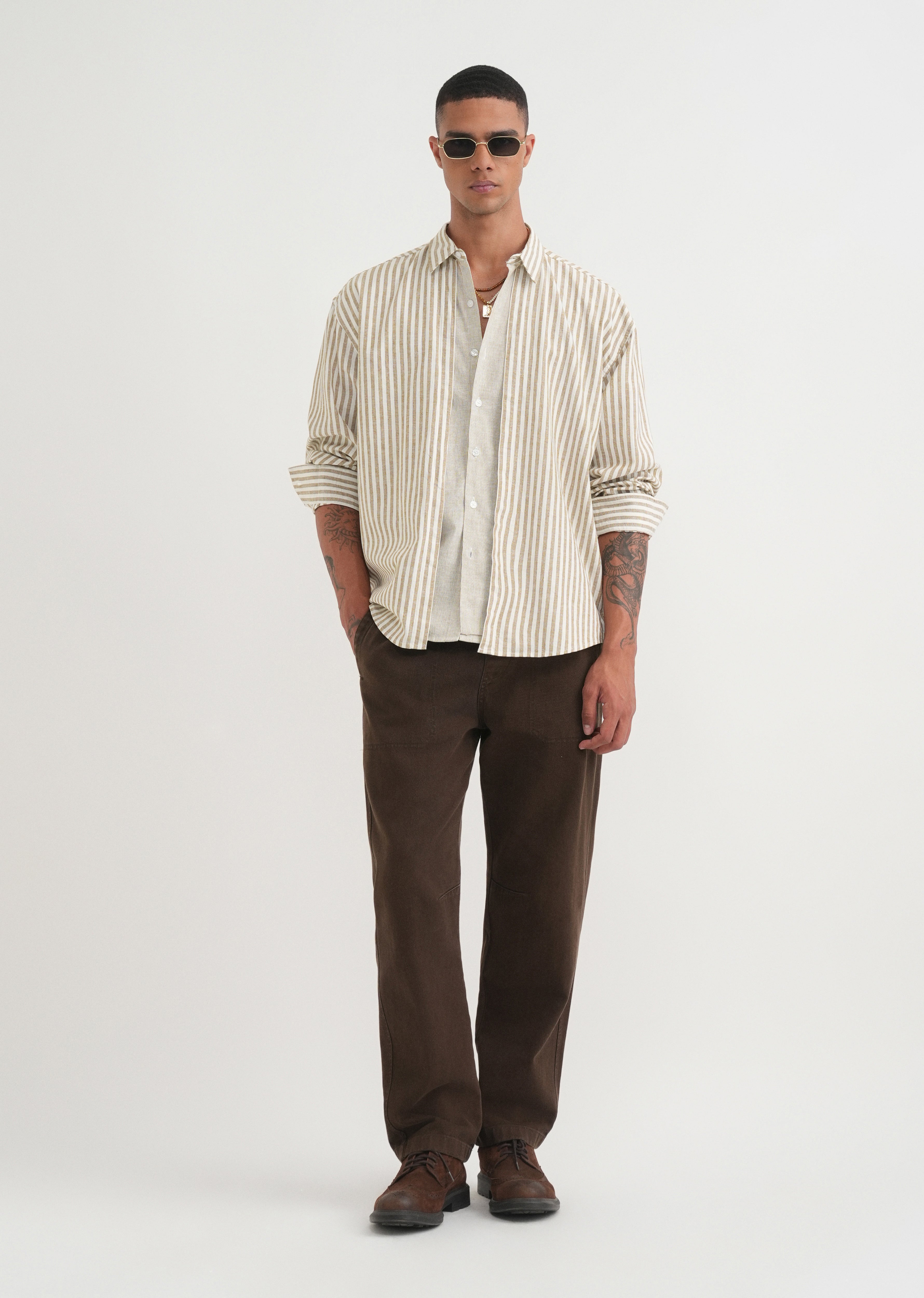 Beige Layered Look Stripe Shirt