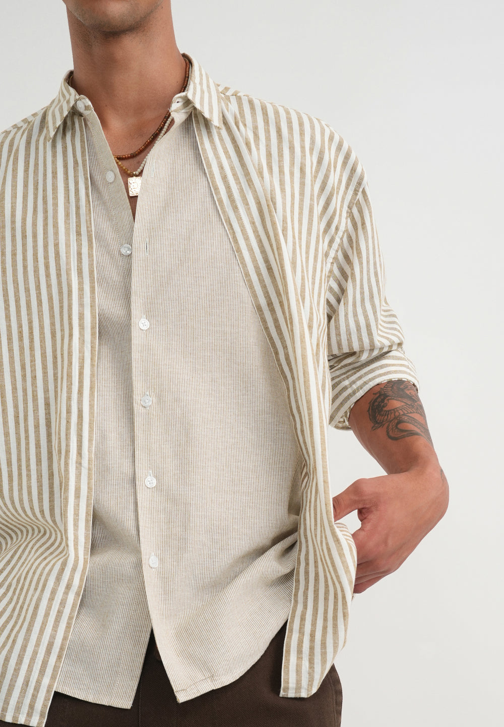 Beige Layered Look Stripe Shirt