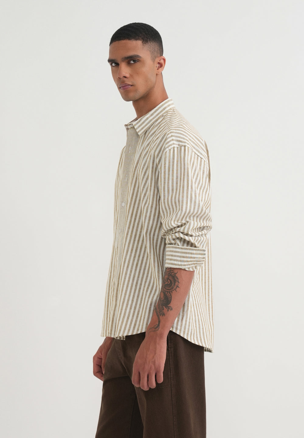 Beige Layered Look Stripe Shirt