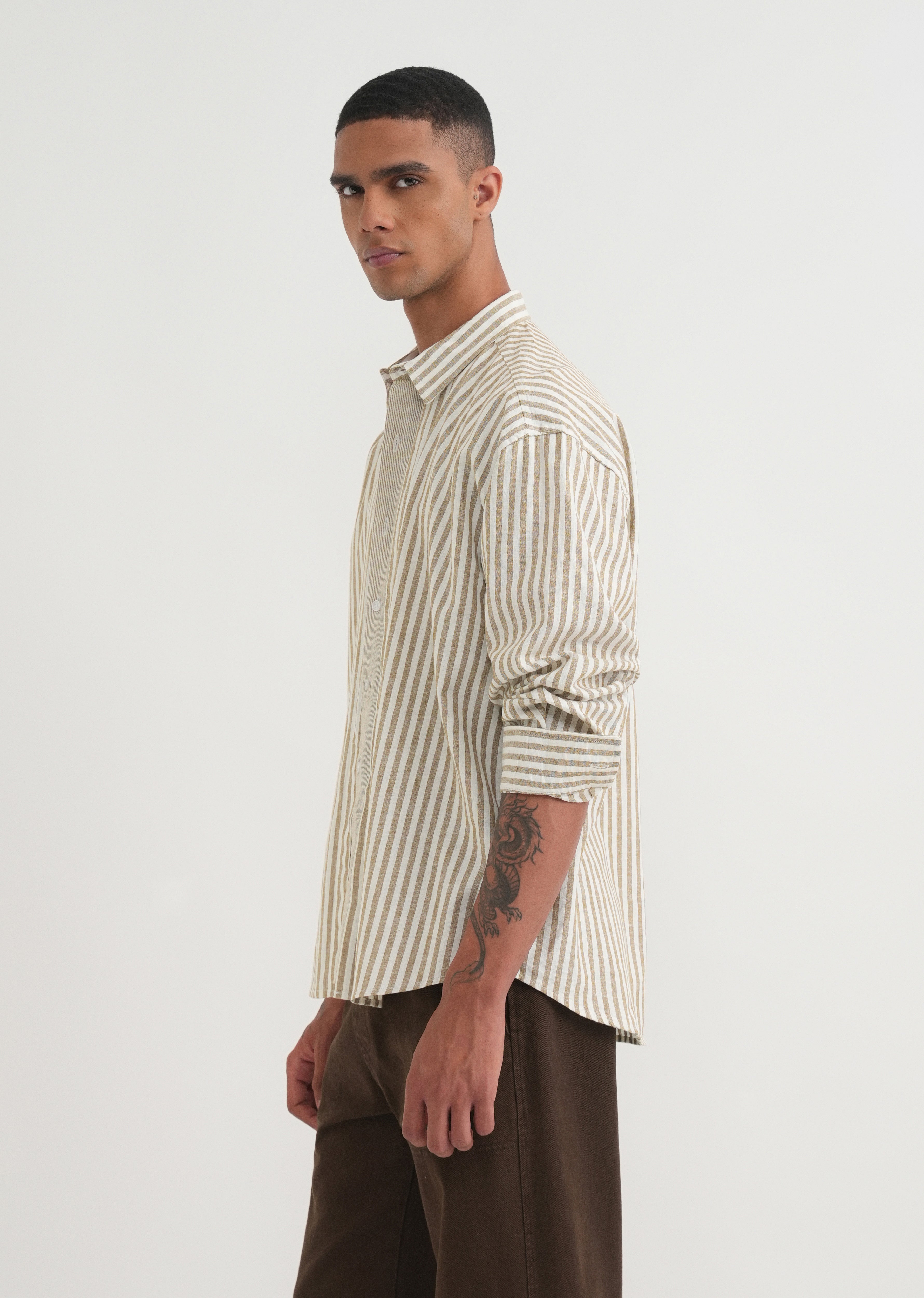 Beige Layered Look Stripe Shirt