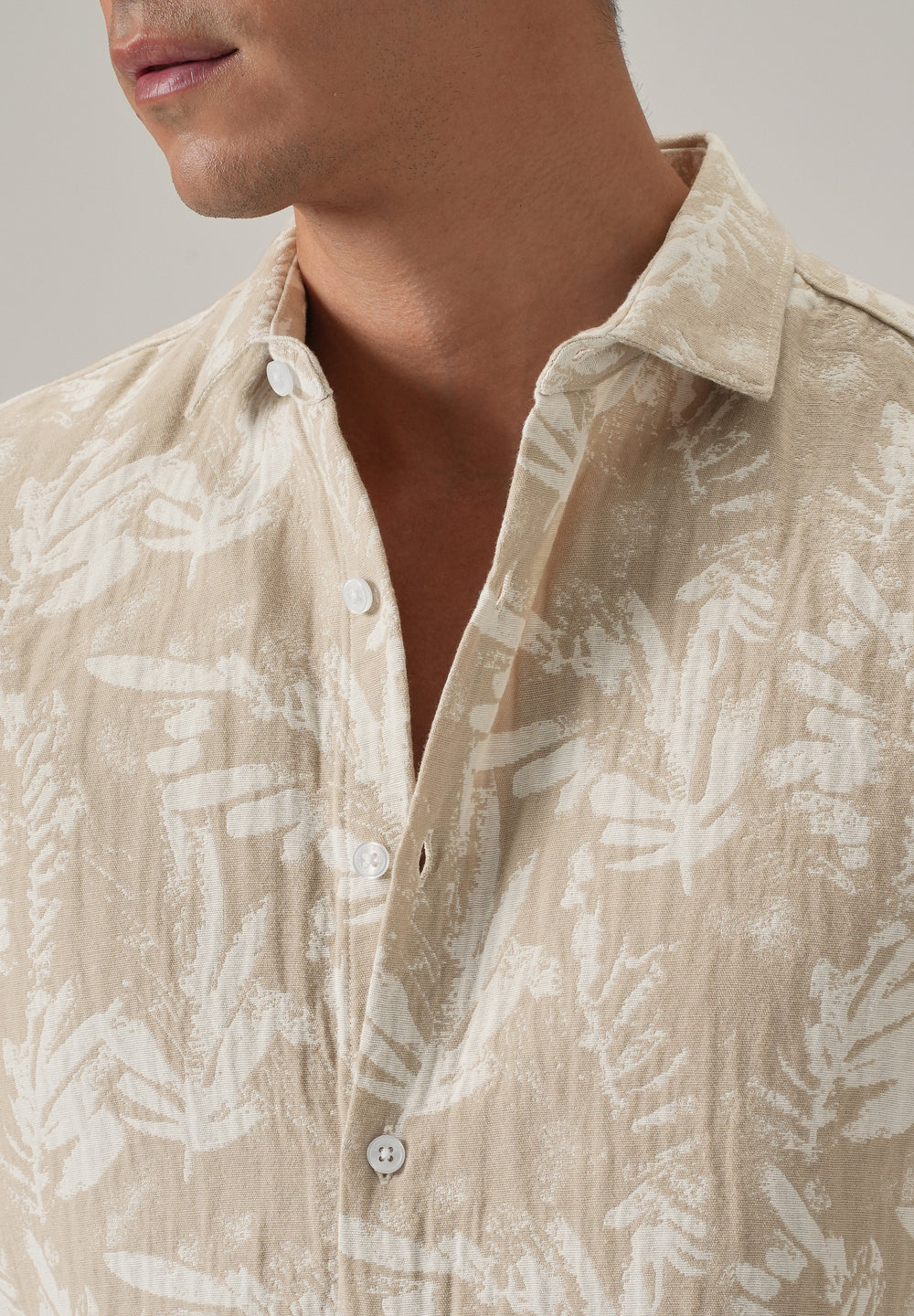 Beige Leaf Pattern Shirt