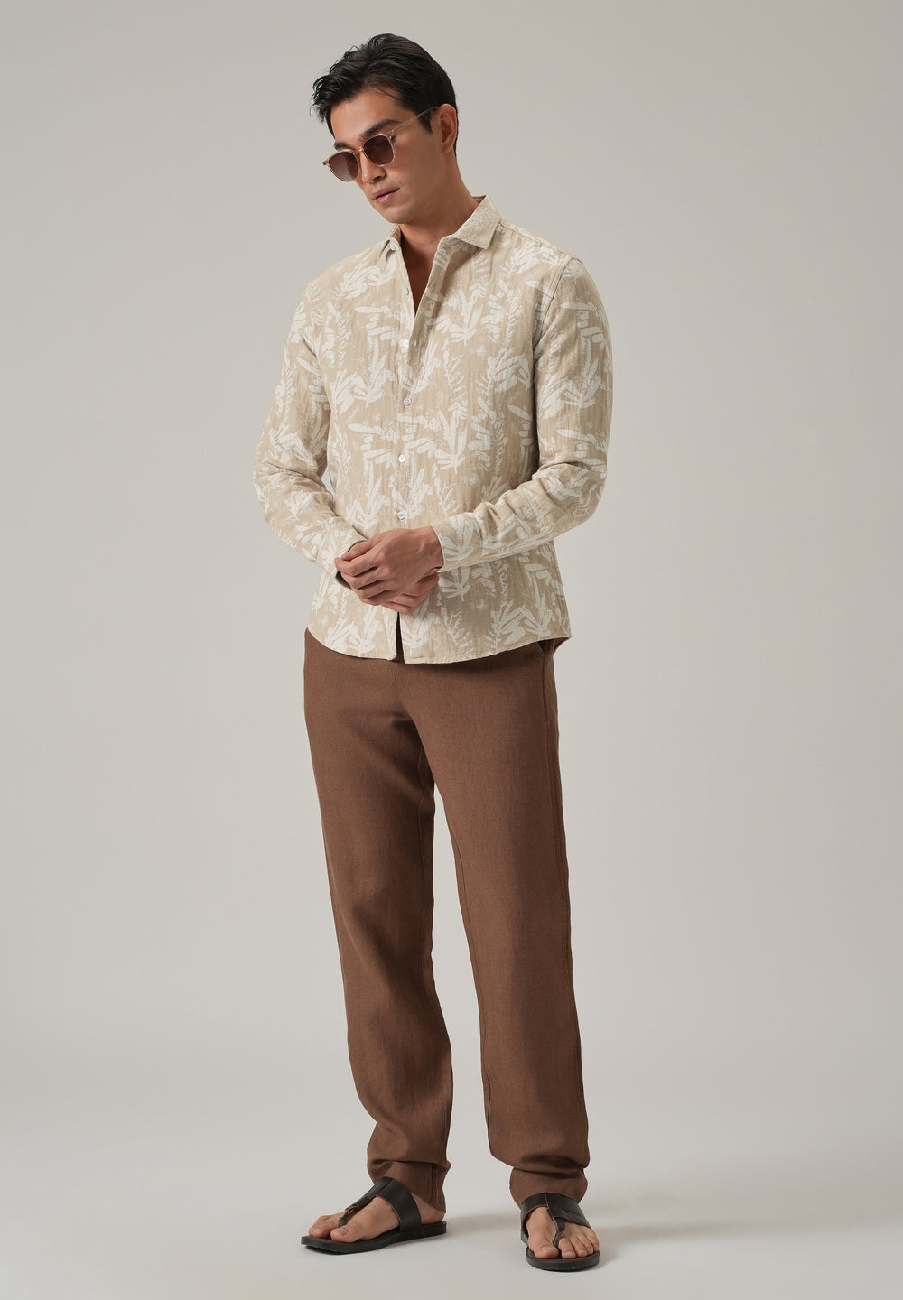 Beige Leaf Pattern Shirt