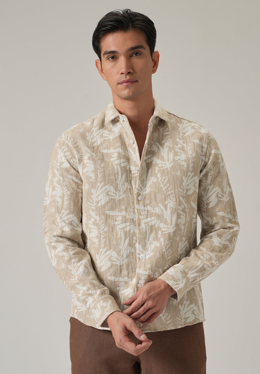 Beige Leaf Pattern Shirt