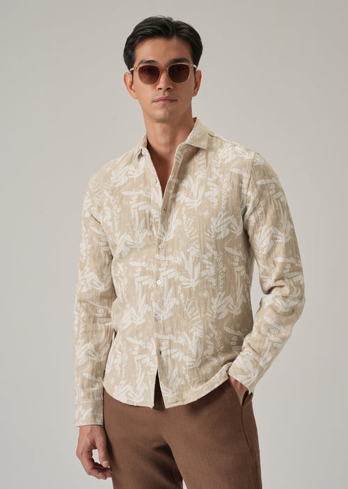 Beige Leaf Pattern Shirt