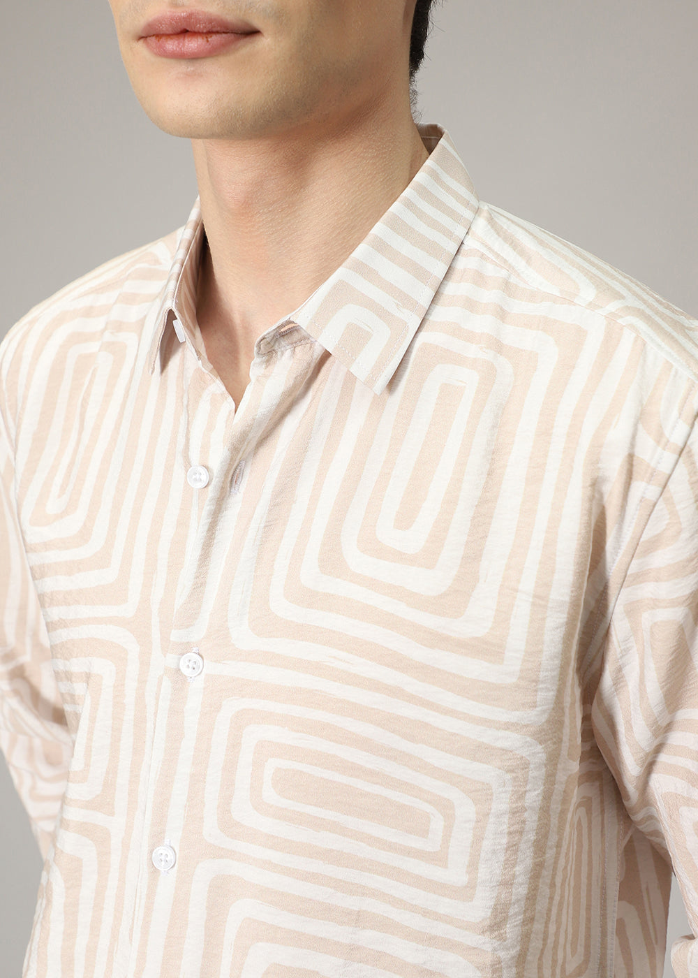 Beige Linear Print Shirt