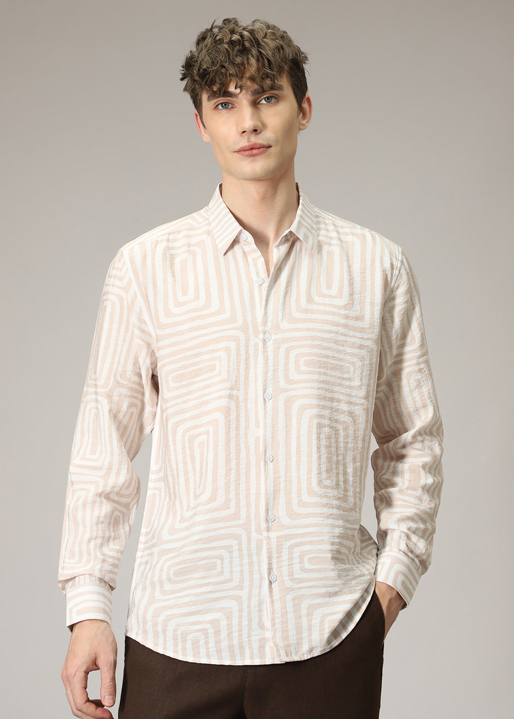 Beige Linear Print Shirt