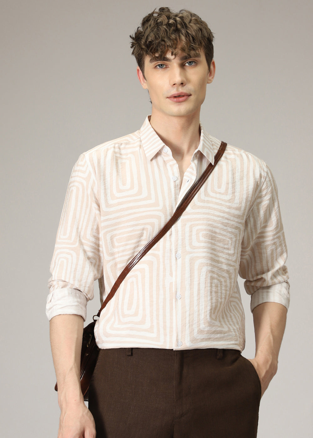 Beige Linear Print Shirt