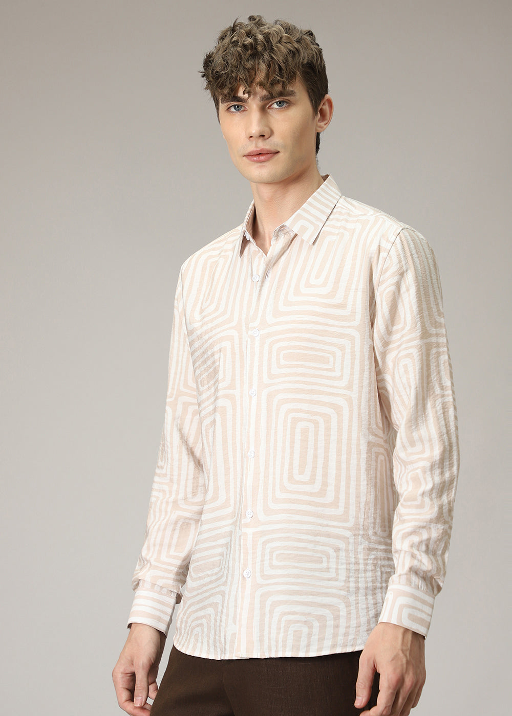 Beige Linear Print Shirt