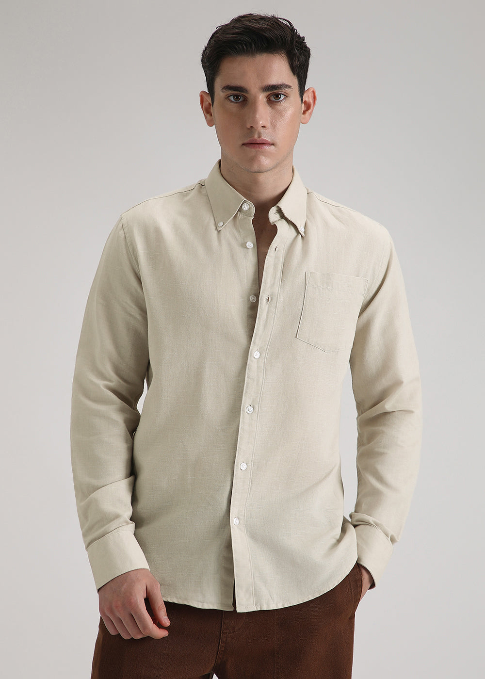 Beige Cotton Linen Shirt