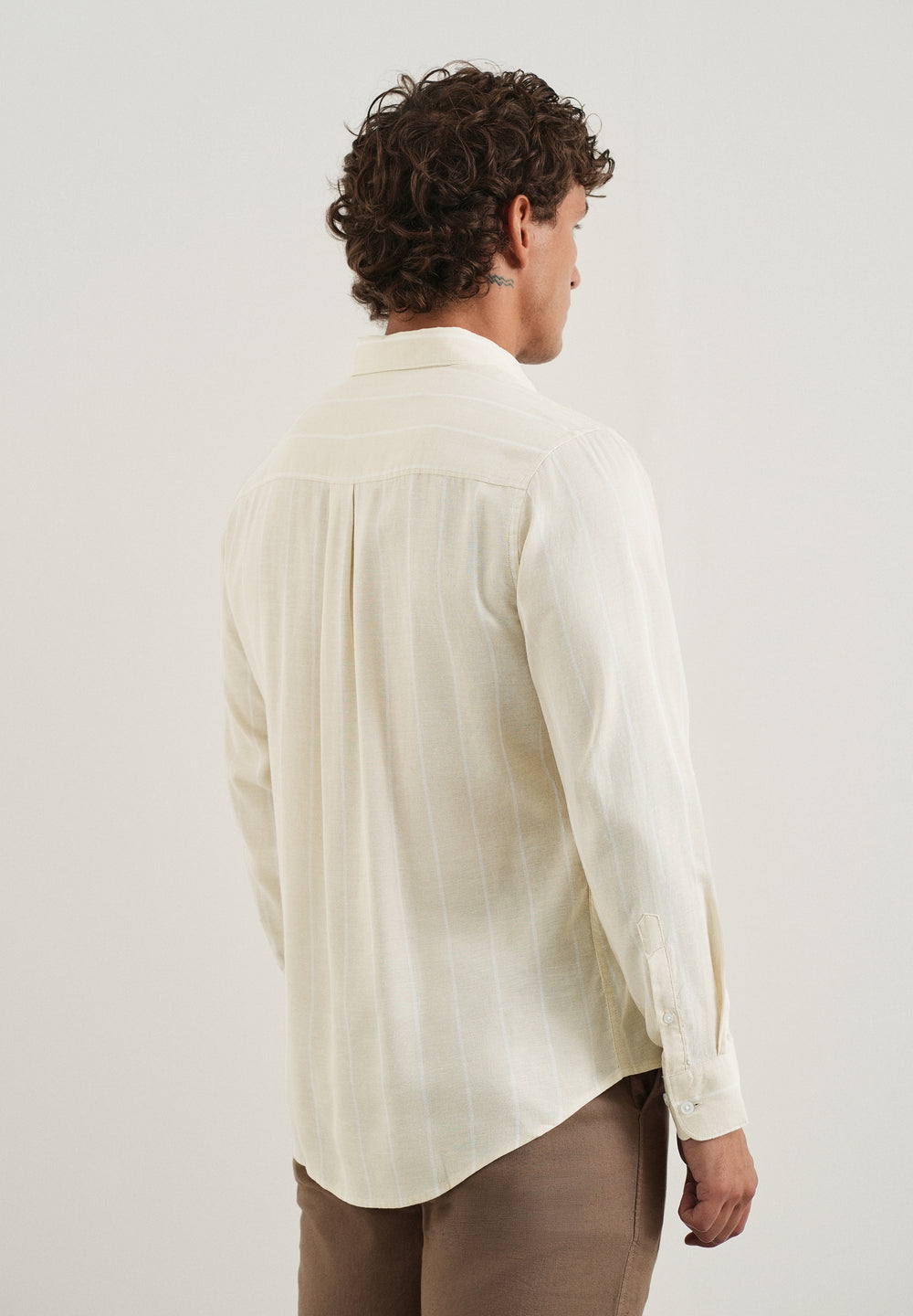 Beige Lyocell Linen Stripe Shirt