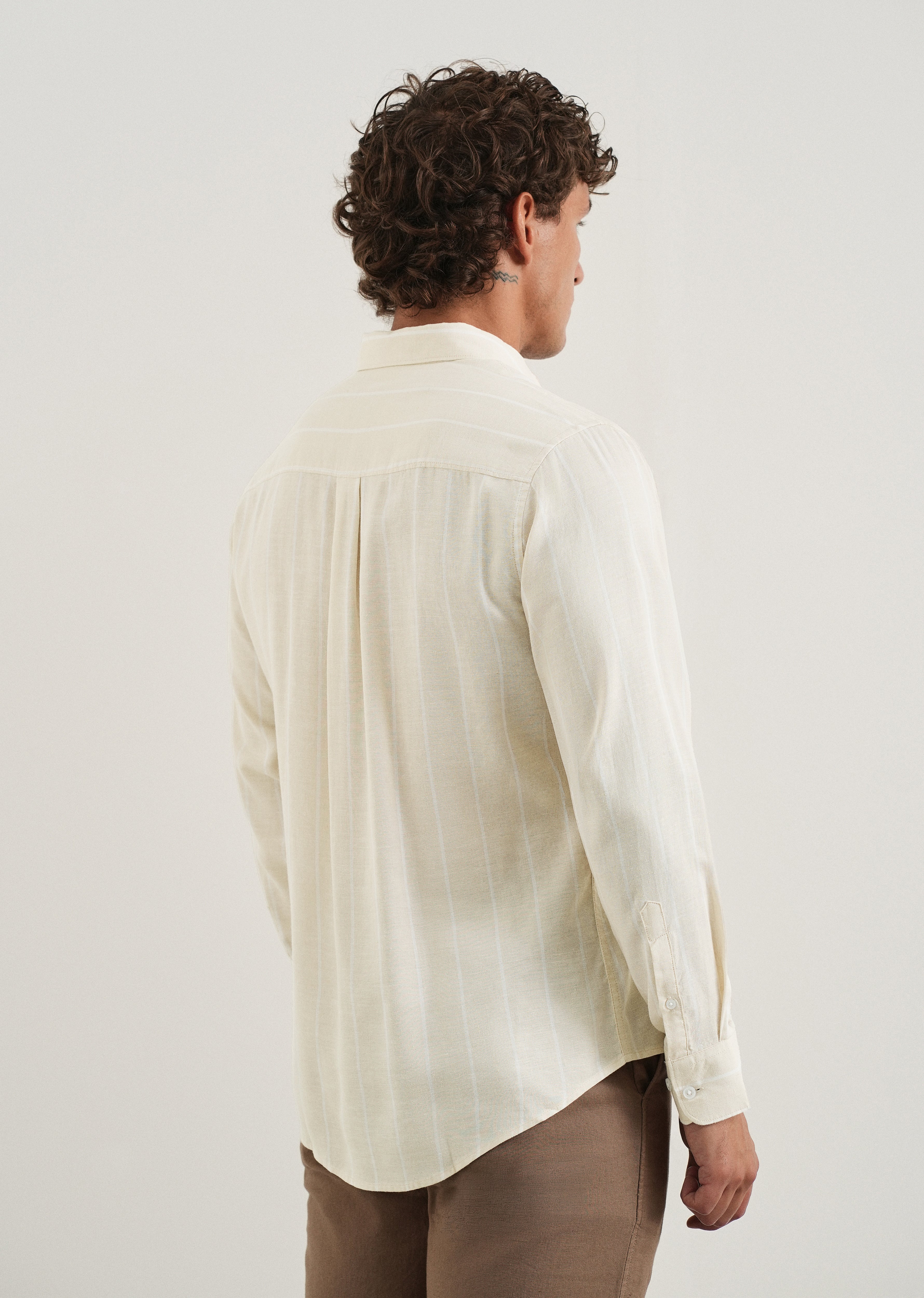 Beige Lyocell Linen Stripe Shirt