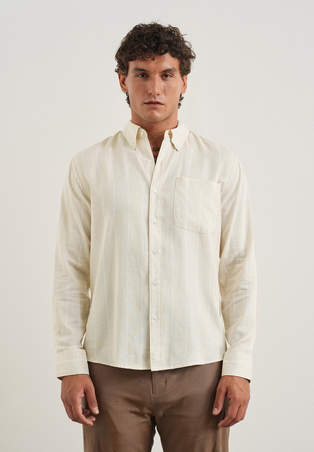 Beige Lyocell Linen Stripe Shirt