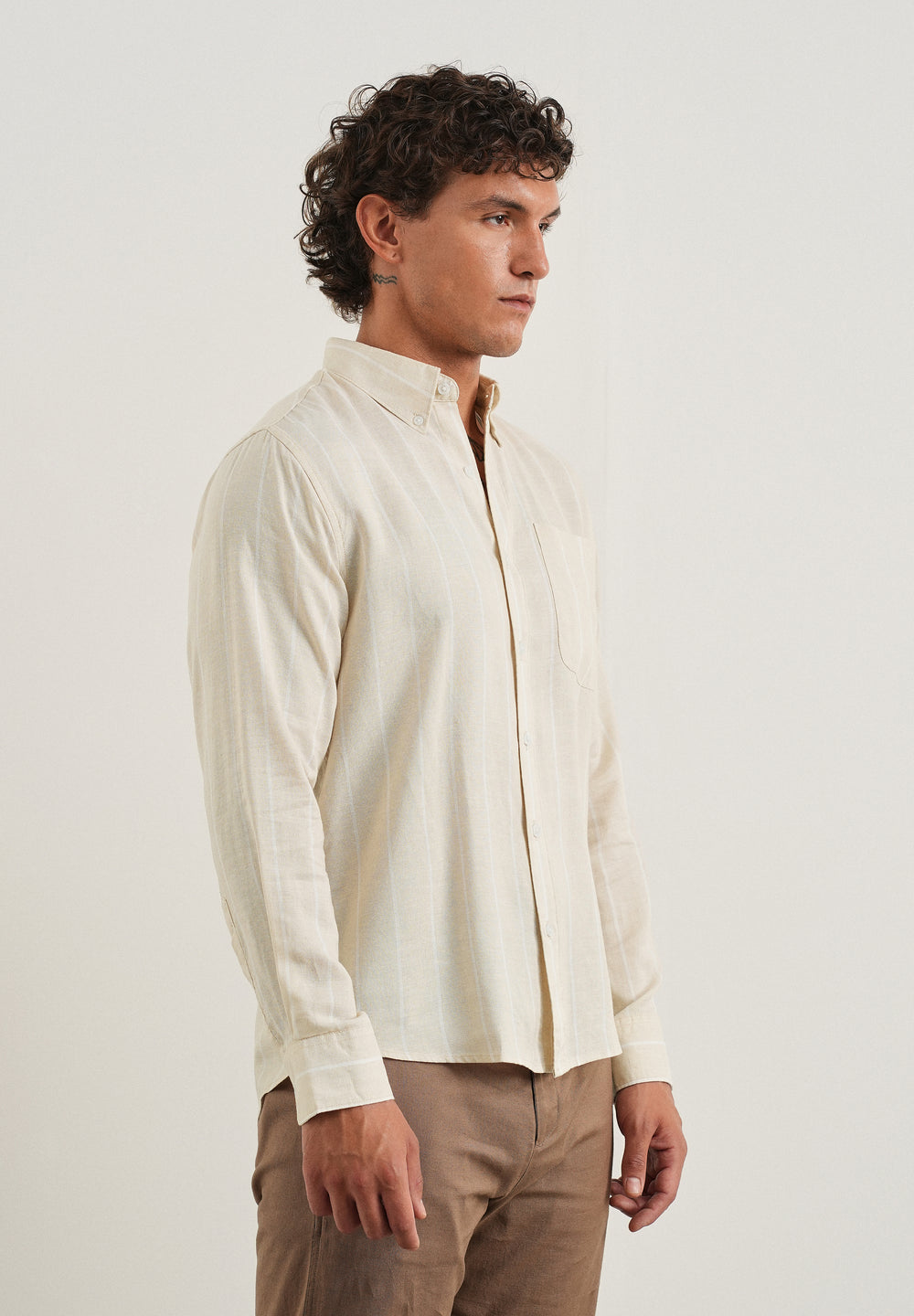 Beige Lyocell Linen Stripe Shirt