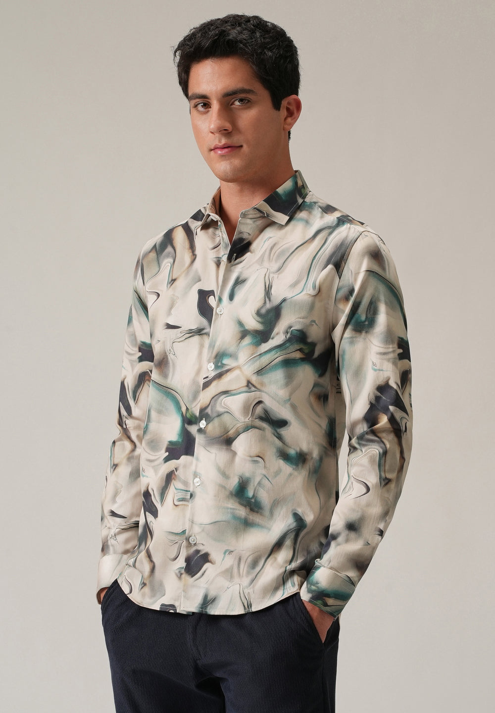 Beige Marbled Print Shirt