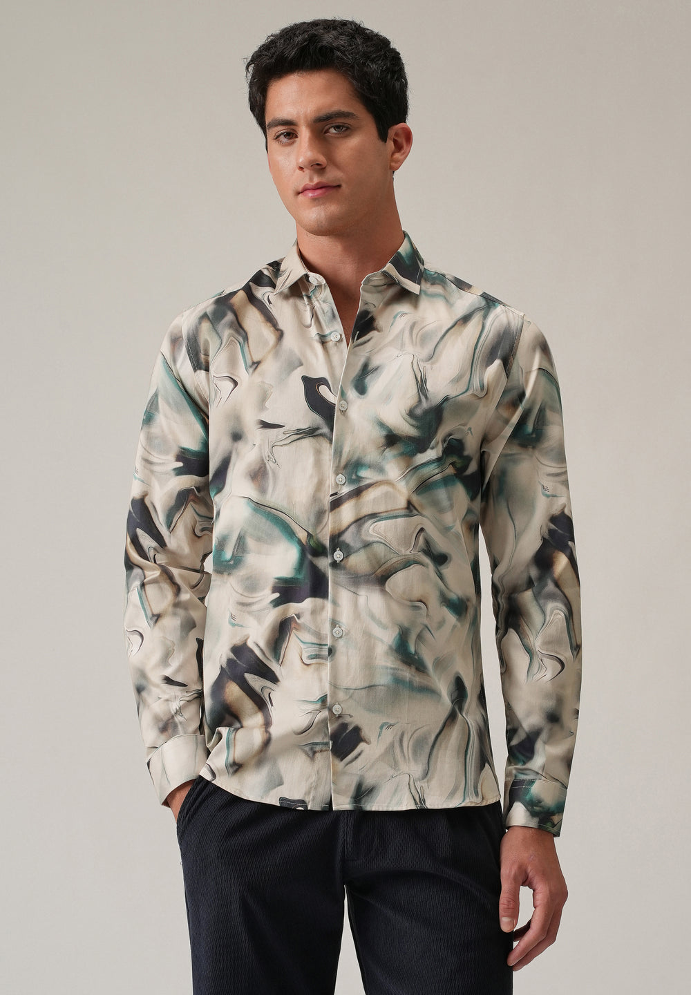 Beige Marbled Print Shirt