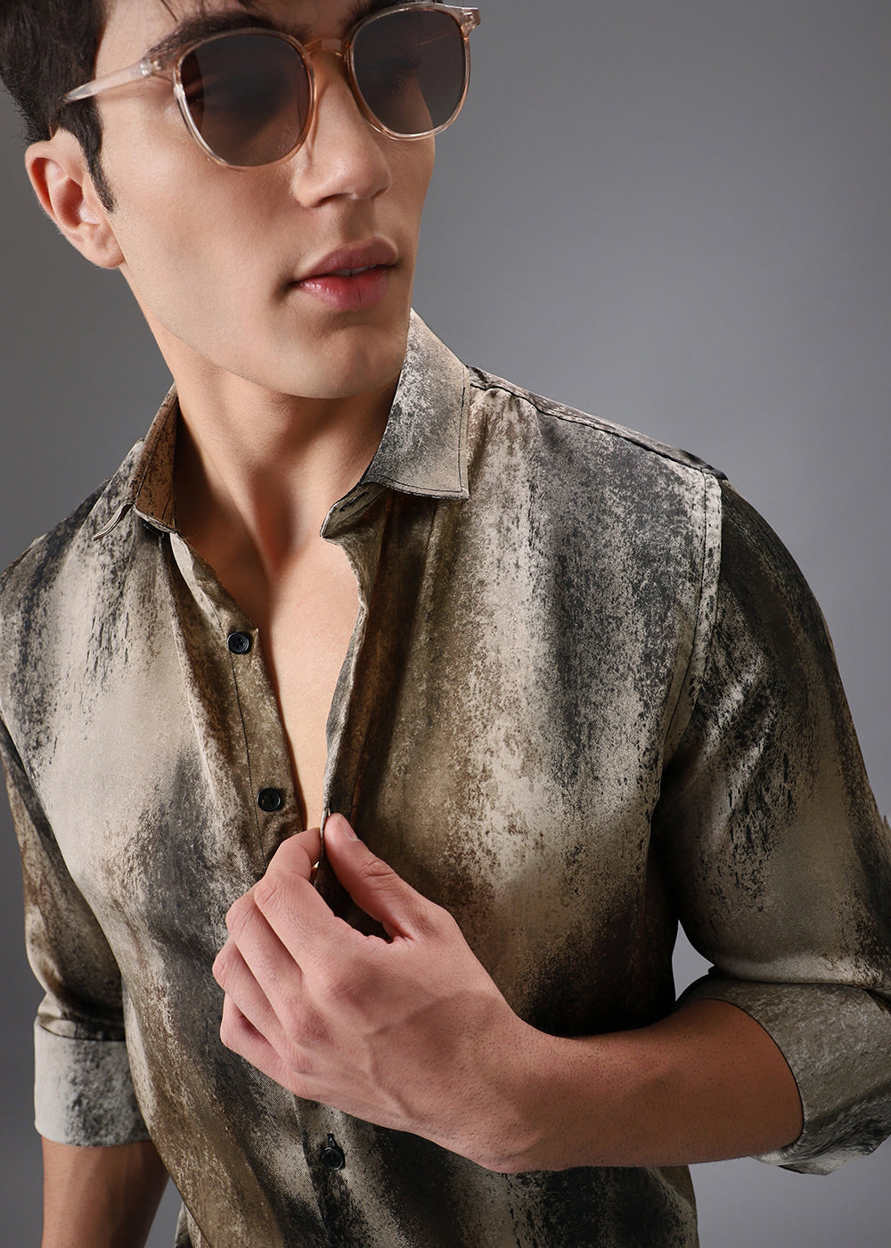 Dark Beige Abstract Printed Shirt