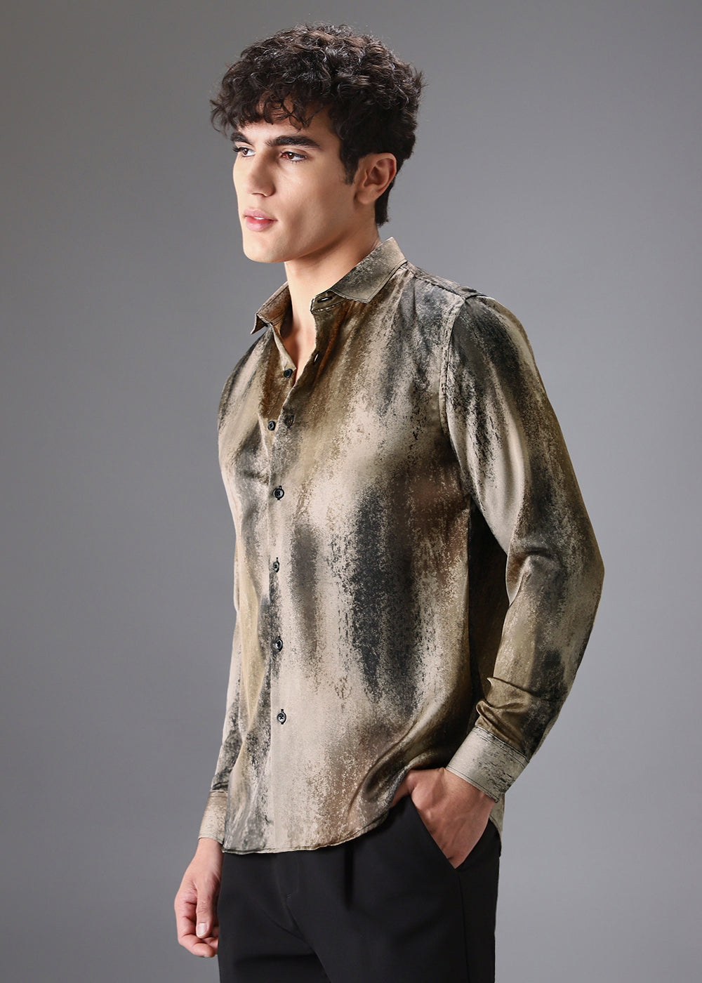 Dark Beige Abstract Printed Shirt