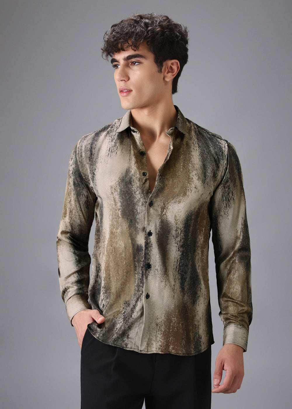 Dark Beige Abstract Printed Shirt