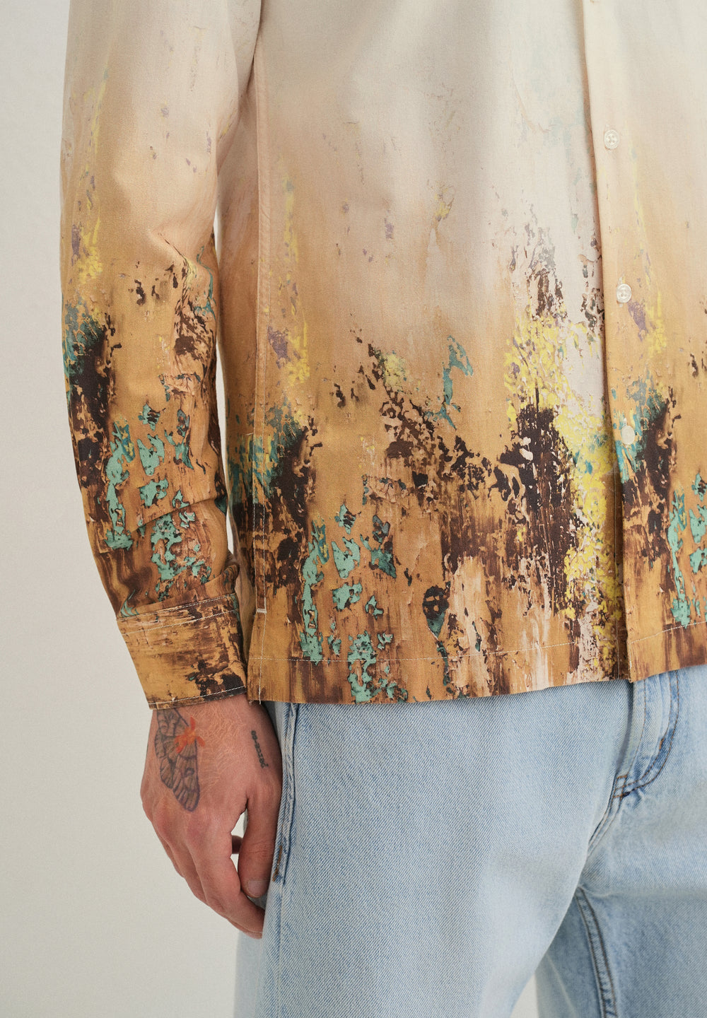 Beige Mustard Paint Printed Shirt