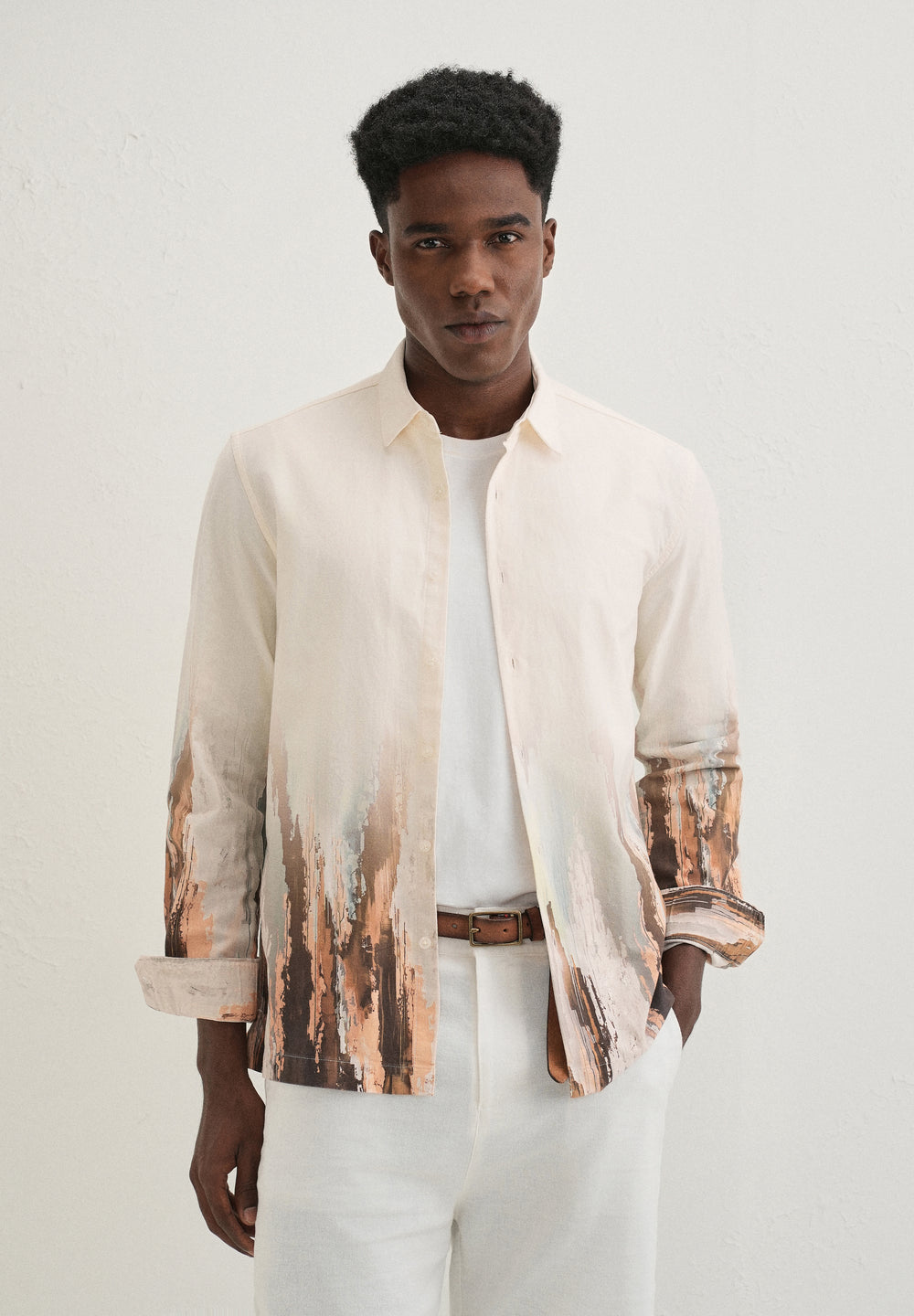 Beige Ochre Linear Printed Shirt