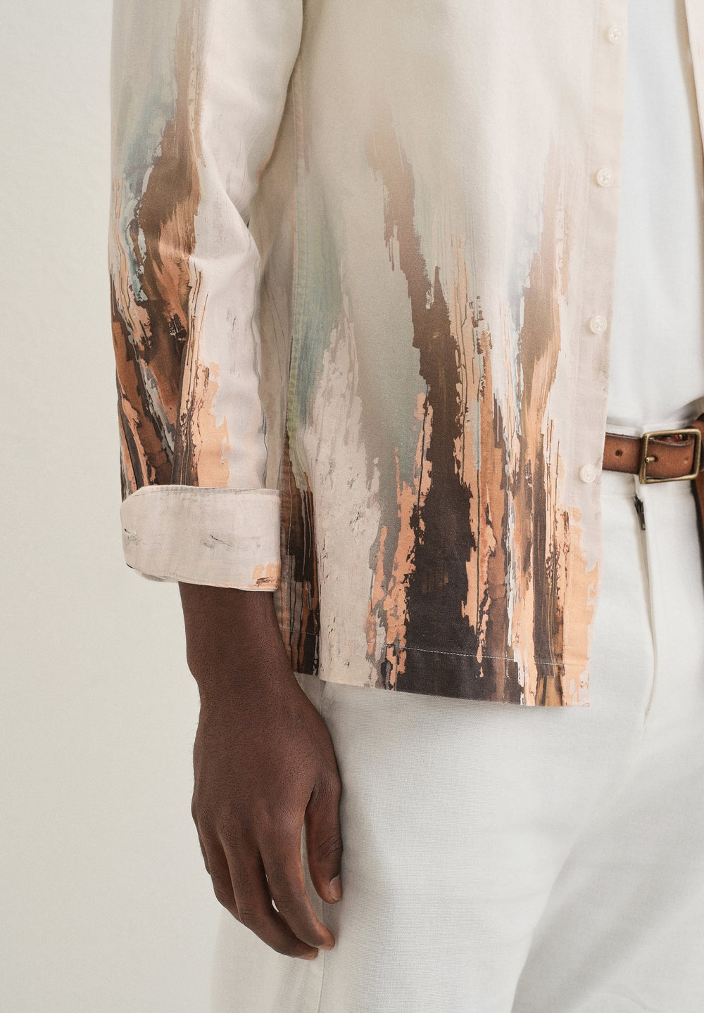 Beige Ochre Linear Printed Shirt