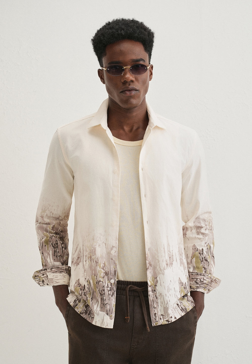 Beige Olive Grey Gradient Printed Shirt