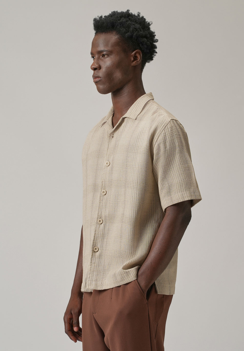 Beige Open Weave Cotton Shirt