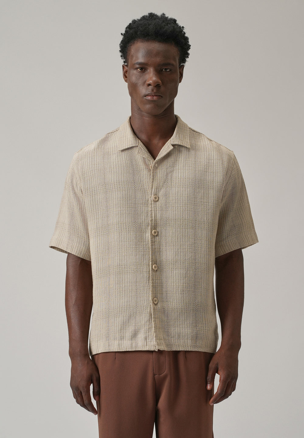 Beige Open Weave Cotton Shirt
