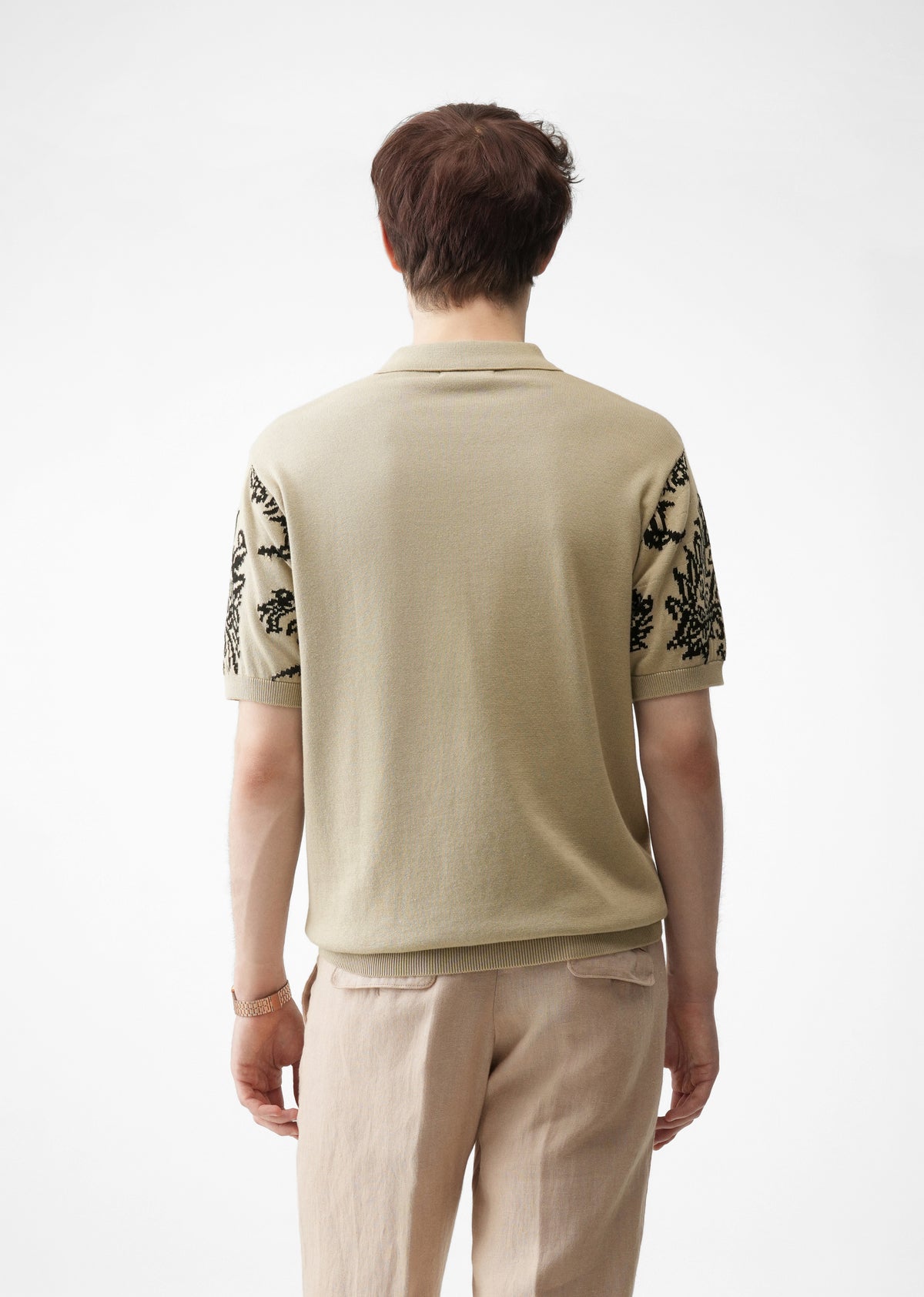 Beige Paisley Quarter Zipper Polo