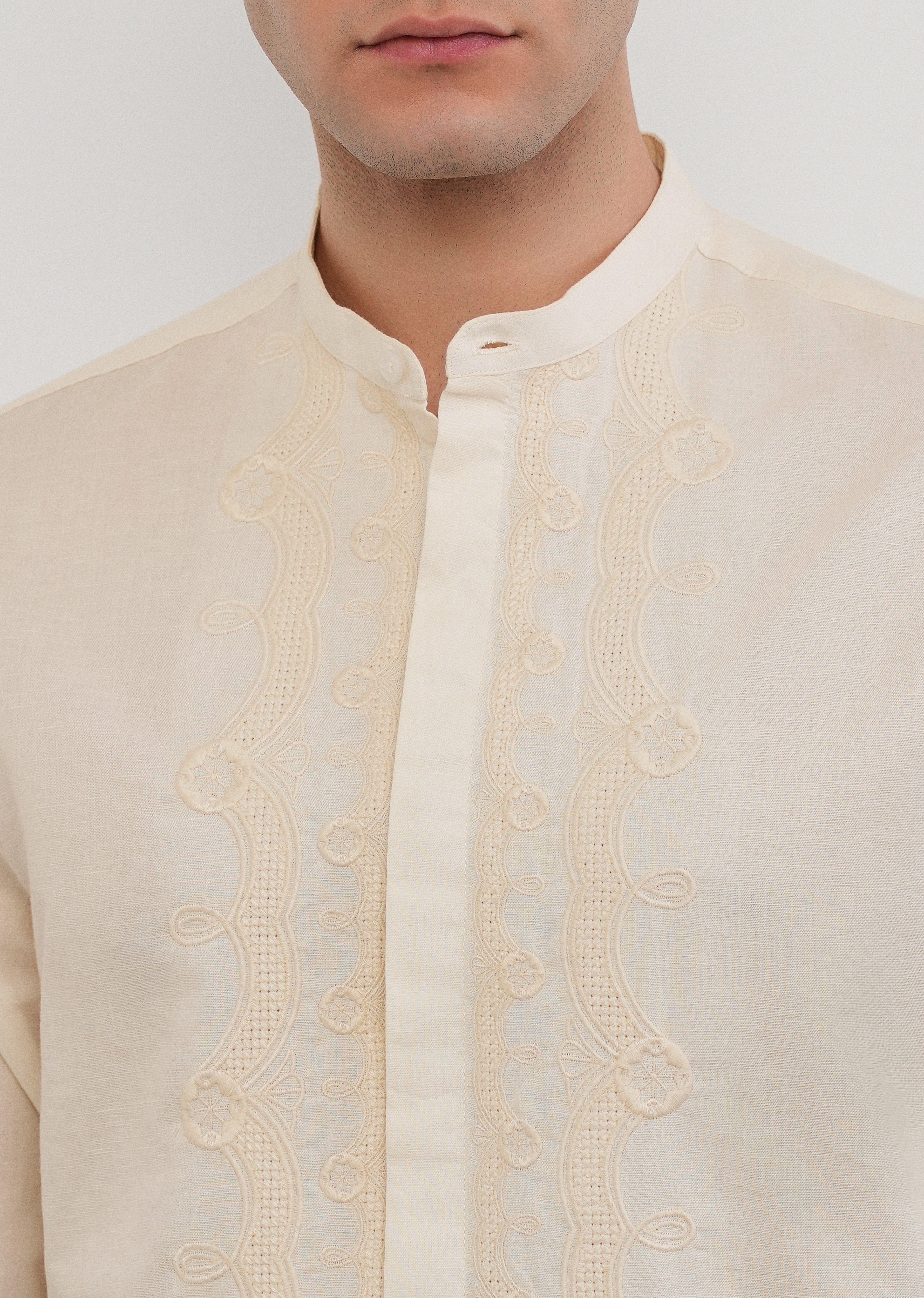 Beige Panel Embroidery Shirt