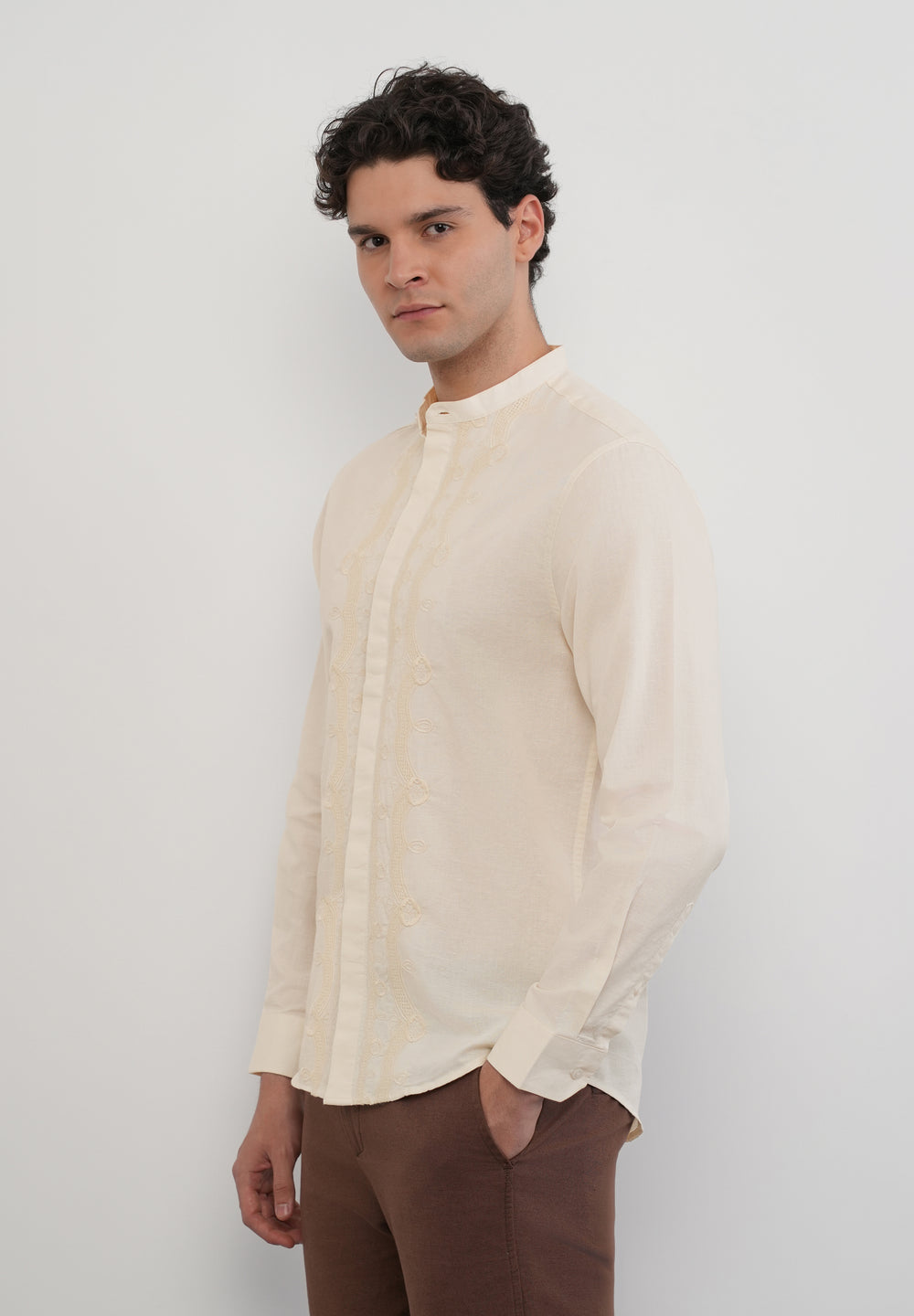 Beige Panel Embroidery Shirt