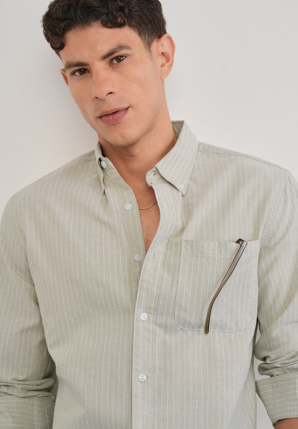 Beige Pinstripe Cotton Shirt