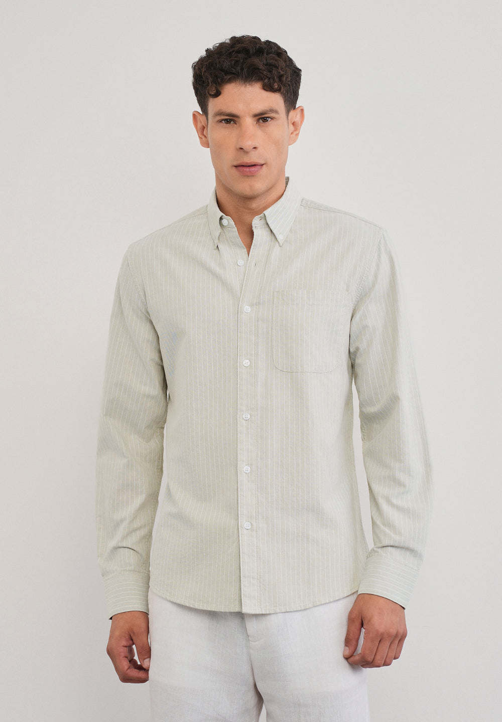 Beige Pinstripe Cotton Shirt