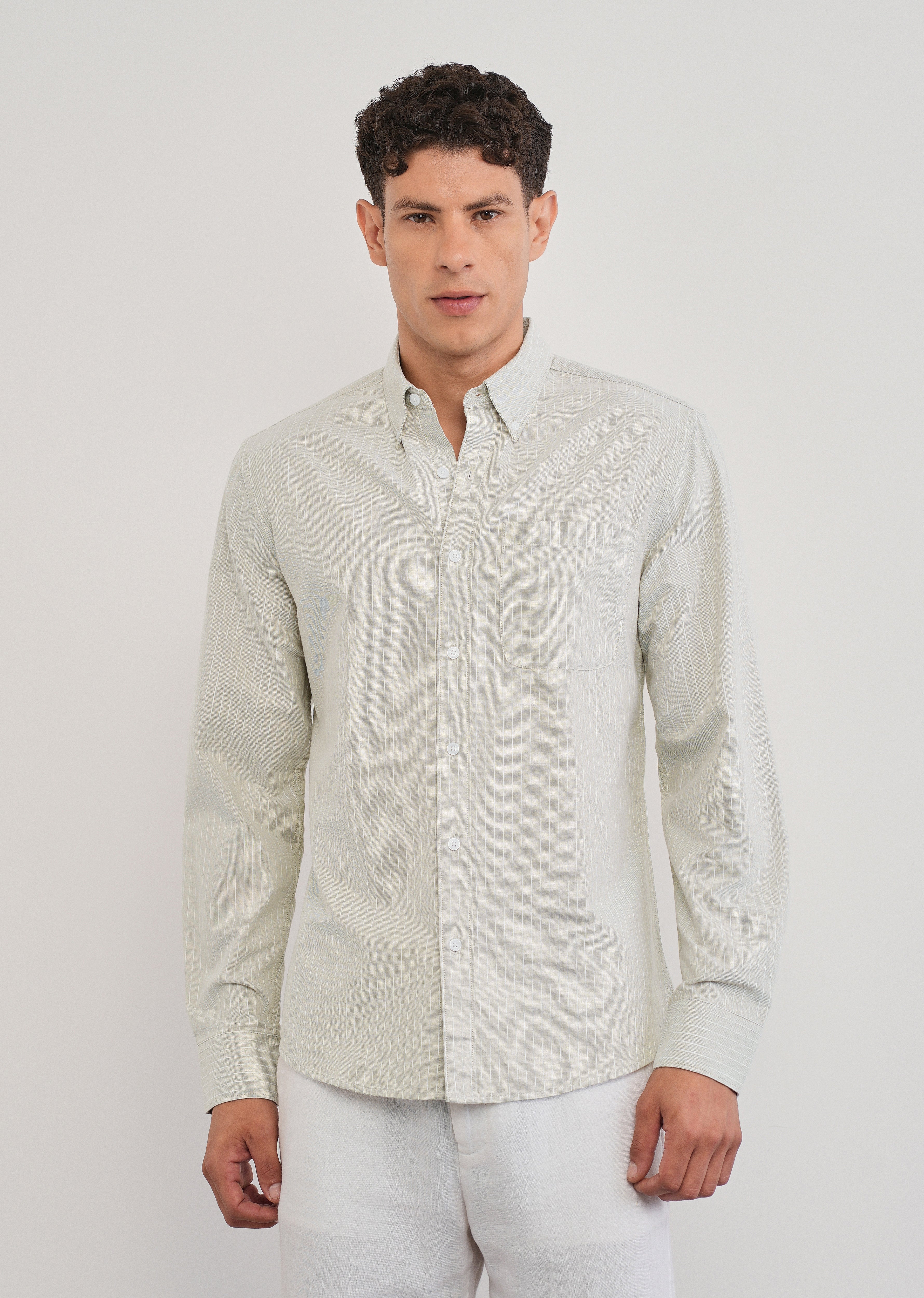 Beige Pinstripe Cotton Shirt