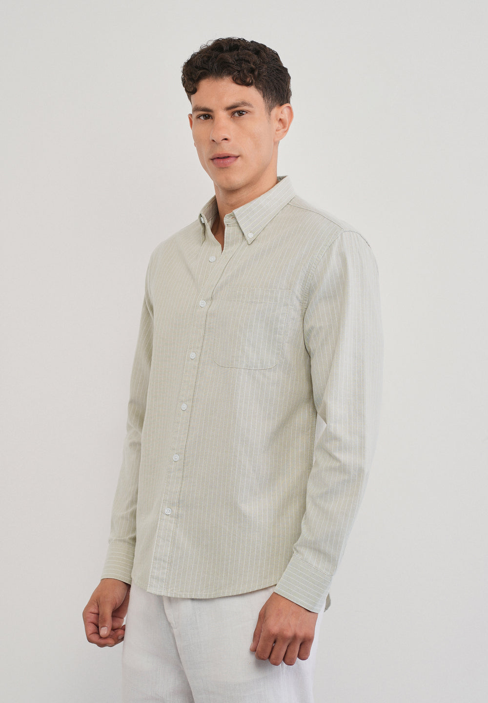 Beige Pinstripe Cotton Shirt