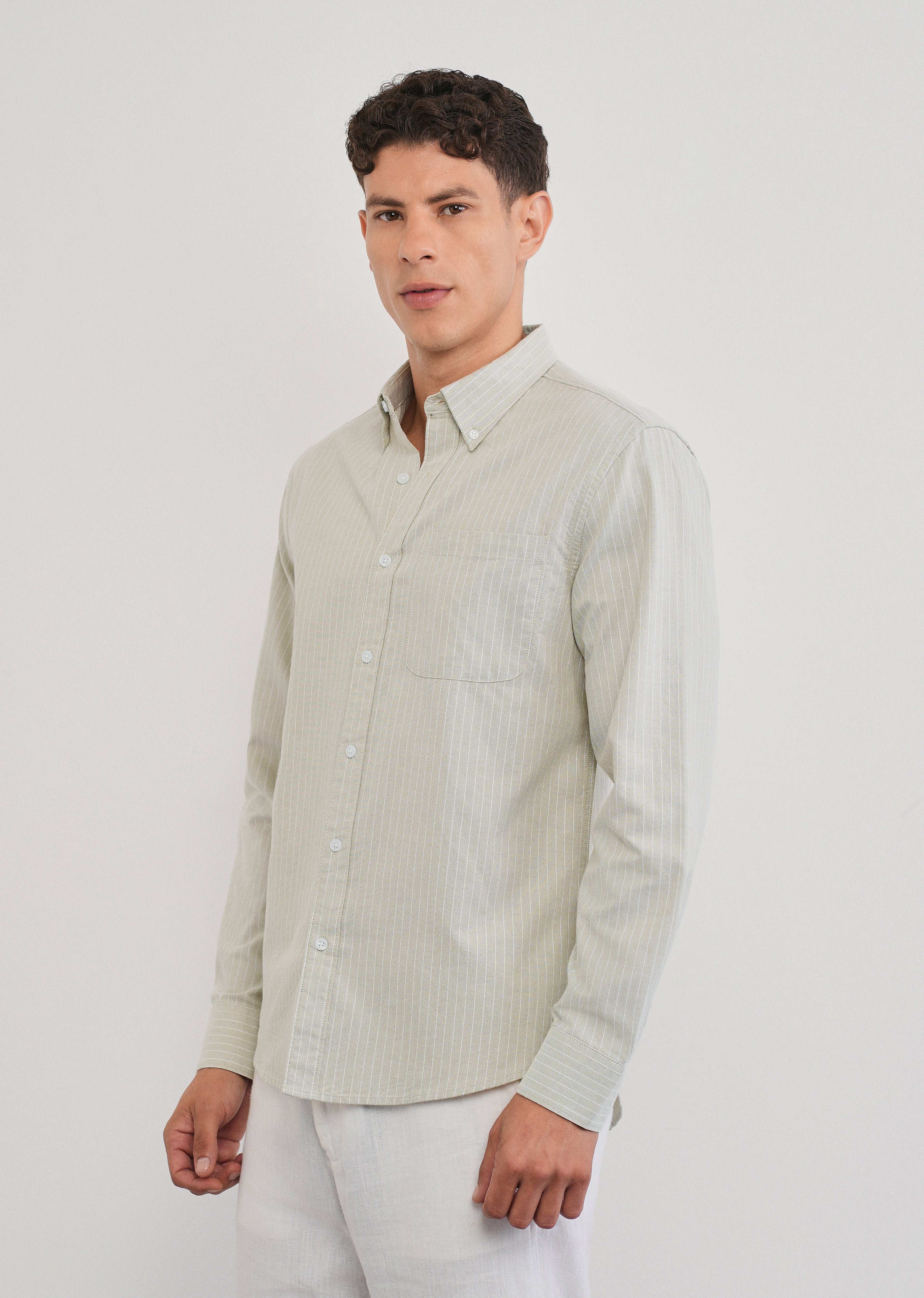 Beige Pinstripe Cotton Shirt
