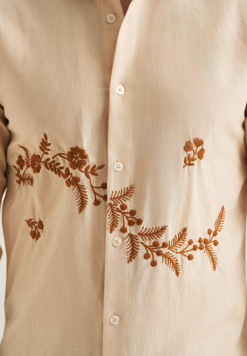 Beige Placement Embroidery Shirt
