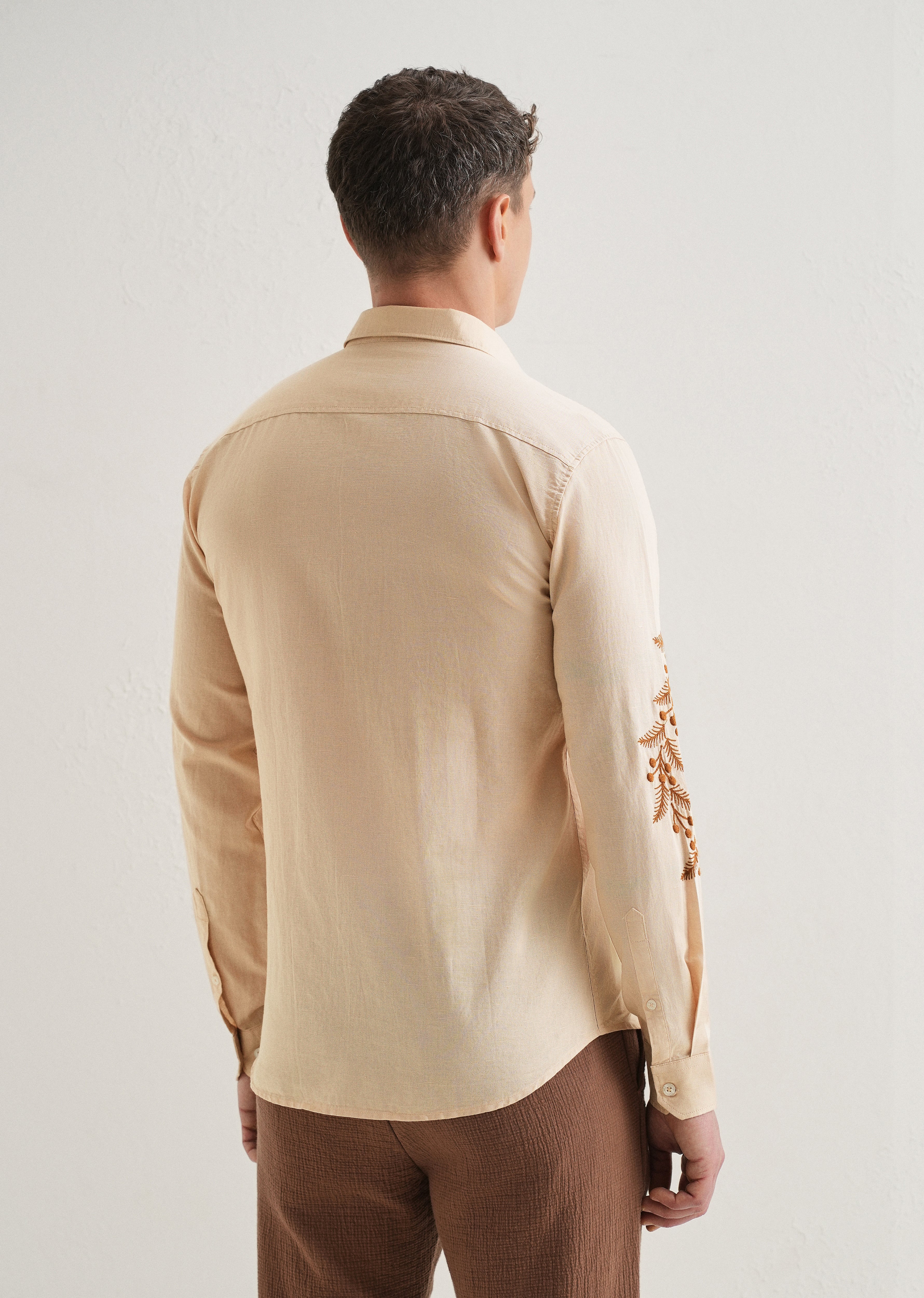 Beige Placement Embroidery Shirt