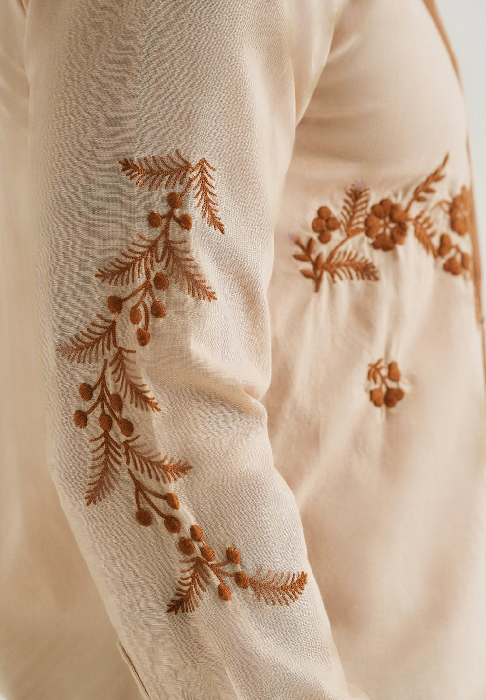 Beige Placement Embroidery Shirt