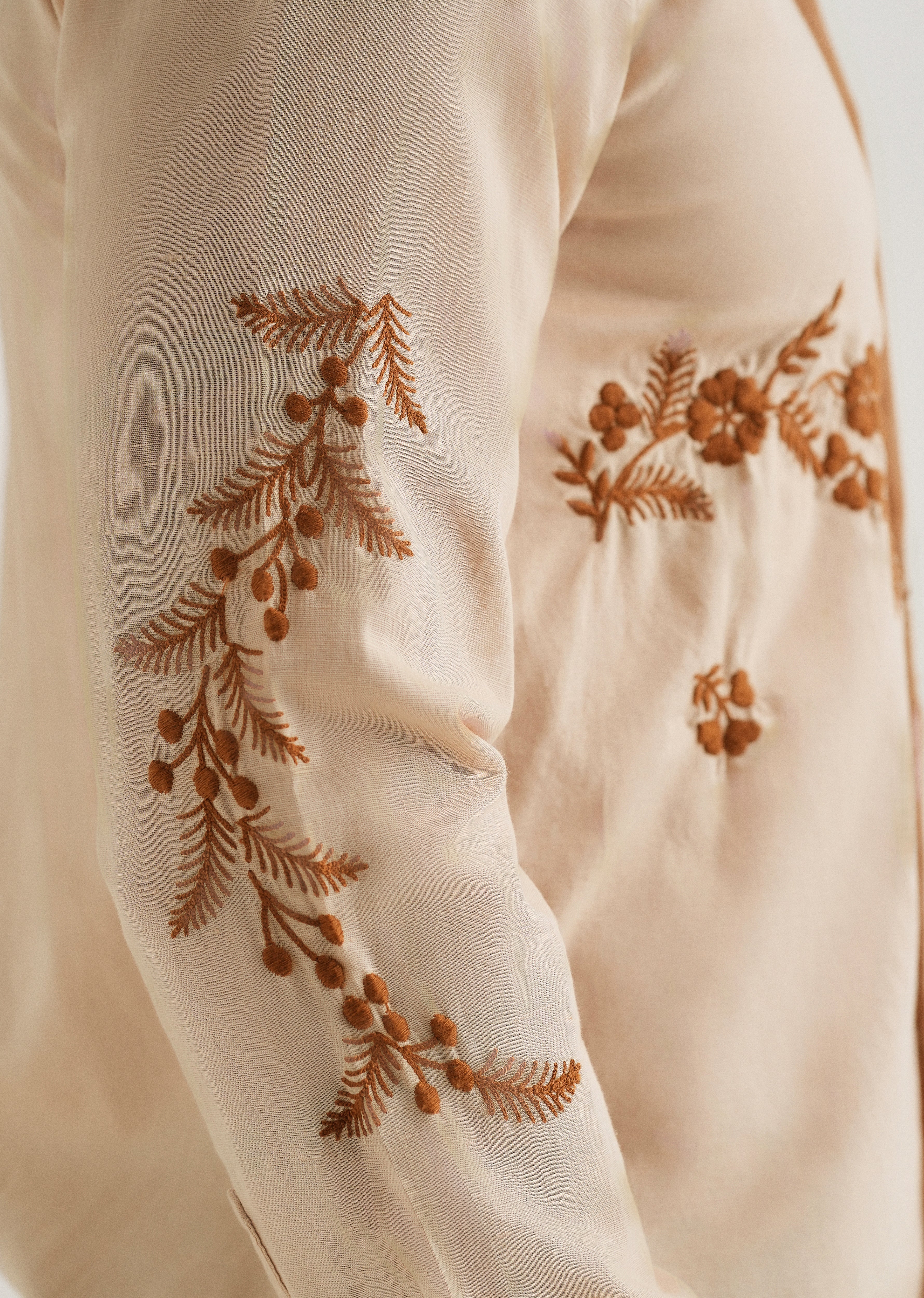 Beige Placement Embroidery Shirt
