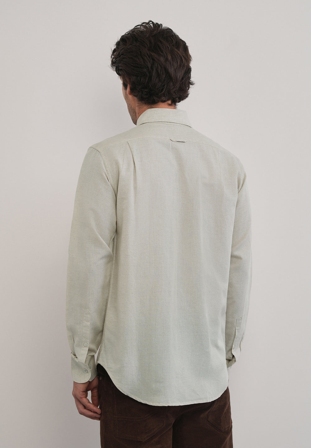 Beige Plain Cotton Linen Shirt