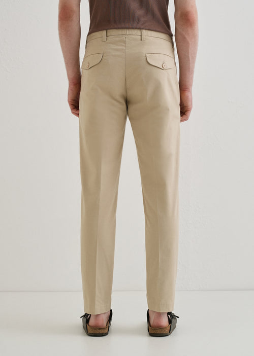 Beige Plain Pleated Chinos