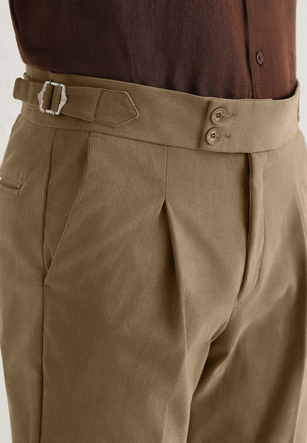 Beige Pleated Corduroy Gurkha Pant